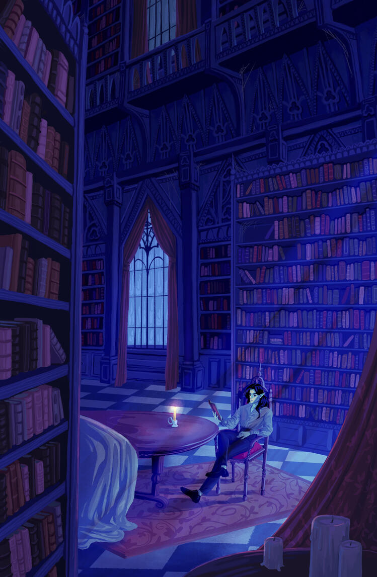 Mothbitten library (drawtober 2023)
